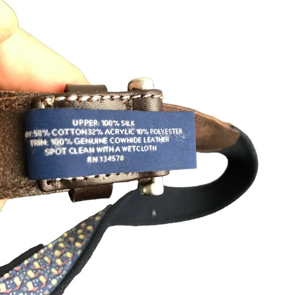 Vineyard‎ Vines Belt Mens 32 Navy Cocktail Sled Silk Canvas Club Leather Trim